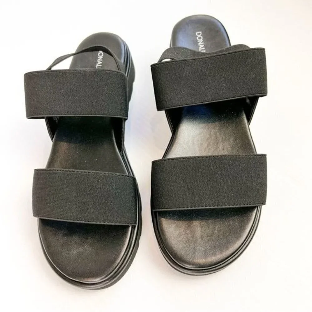 Donald J. Pliner Womens Black Lue Stretch-Strap Flatform Sandals size 8